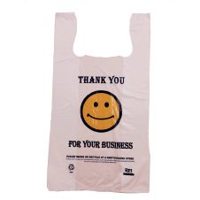 Rainbow 1/6SF, 1/6-Size White "Smile Face" Plastic T-Shirt Shopping Bags, 200/CS