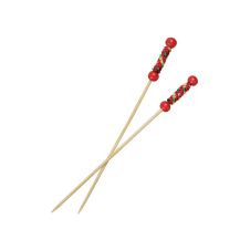 PacknWood 209BBFUJI, 4.75-Inch "Fuji" Bamboo Pick with Natural Beads and Red Design, 2000/CS