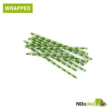 PacknWood 210CHP21, 8.3x0.2-inch Green Striped Wax Coated Paper Straws, 6000/CS