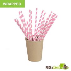 PacknWood 210CHP21PINKW-X, 8.3x0.2-inch Pink Striped Wax Coated Paper Straws Wrapped, 500/CS