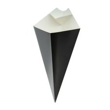PacknWood 210CONFR1BLK, 5 Oz Black Paper Cones with Built-in Dipping Sauce Compartment, 500/CS