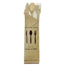 PacknWood 210CVPLK416BB, Bamboo Fiber 4/1 Cutlery Kit with Kraft Bag (Knife, Fork, Spoon, Napkin), 250/CS