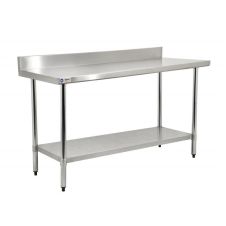 Omcan 22078, 24x24-inch Stainless Steel Work Table with Galvanized Undershelf and Backsplash