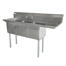Omcan 22116, 18x18x11-inch 3-Compartment Stainless Steel Sink with Right Drain Board