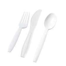 Fineline Settings 2514-WH, 8-inch Flairware Extra Heavy White Polystyrene Cutlery Combo, 1224/CS