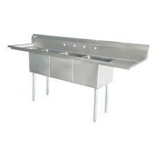 Omcan 25261, 24x24x14-inch 3-Compartment Stainless Steel Sink with Left and Right Drain Boards