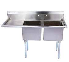 KCS 2S-1821-2L, 18x21-Inch 2-Compartment Stainless Steel Sink with Left Drainboard