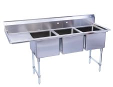 KCS 2S-1821-3L, 18x21-Inch 3-Compartment Stainless Steel Sink with Left Drainboard