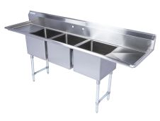 KCS 2S-1821-3RL, 18x21-Inch 3-Compartment Stainless Steel Sink with Right and Left Drainboard