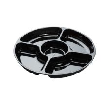 Fineline Settings D12050.BK, 12-Inch 5-Compartment Platter Pleasers Black Plastic Round Trays, 25/CS