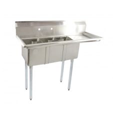 Omcan 39763, 10x14x10-inch 3-Compartment Stainless Steel Space Saver Sink with Right Drain Board