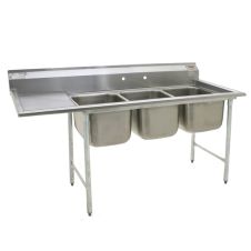 Eagle Group 412-16-3-18L, Stainless Steel Commercial Compartment Sink with Three 16-Inch Bowls and Left Side 18-Inch Drainboard, NSF