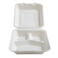 Fineline Settings 42SHD8S3, 8x8x3.1-inch 3-Compartment Conserveware Bagasse Deep Hinged Container, 200/CS