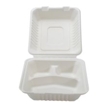 Fineline Settings 42SHDL9S3, 9x9x3.1-inch 3-Compartment Conserveware PLA Lined Bagasse Deep Hinged Container, 200/CS