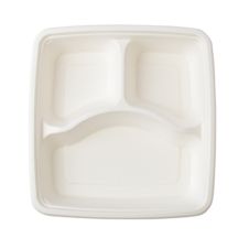 Fineline Settings 42ST9S3, 9-inch 3-Compartment Conserveware Bagasse Square Tray, 200/CS