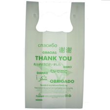Packwell 1/6TYML 1/6 2.25mil Multi Language Thank You Print Reusable Plastic Shopping Bag, 200/CS 