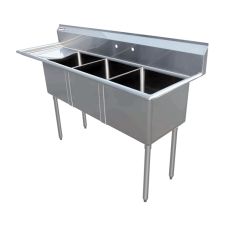 Omcan 43755, 10x14x10-inch 3-Compartment Sink with Left Drain Board