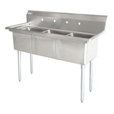 Omcan 43787, 24x24x14-inch 3-Compartment Stainless Steel Sink, No Drain Board