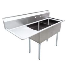 Omcan 43790, 24x24x14-inch 2-Compartment Stainless Steel Sink with Left Drain Board