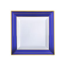 Fineline Settings 5507-WH-BG, 7.25-inch Silver Splendor Square White Dessert Plate with Blue Trim, 120/CS