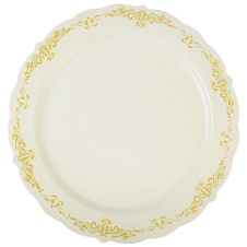 Fineline Settings 5910-BOG, 10-inch Heritage Polystyrene Bone & Gold Dinner Plate, 120/CS