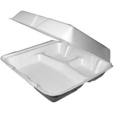 Dart 95HTPF3, 9x9x3-Inch Performer White Three Compartment Foam Container with a Removable Hinged Lid, 200/CS