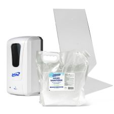 SET: SafePro Automatic Wall Mount 40.5 Oz Dispenser with Countertop Stand and 128 Oz Hand Sanitizer
