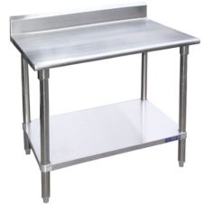 L&J B5SS1430-CB 14x30-inch Stainless Steel Work Table with Backsplash and Cross-Bar