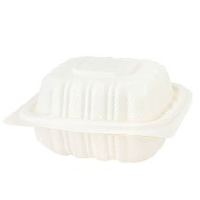 SafePro Eco BG81 8x8-inch White Square Microwavable PP Container w/Hinged Lid, 150/CS