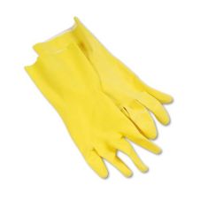 Boardwalk BWK242L, Flock-Lined Latex Cleaning Gloves, Large, Yellow, 12 Pairs per Pack