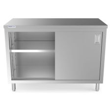 Prepline PC-2448, 24x48-Inch Stainless Steel Enclosed Base Work Table w/ Sliding Doors and Adjustable Shelf, NSF