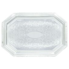 Winco CMT-1217, 12.5x17-Inch Chrome Plated Octagonal Serving Tray with Engraved Edge