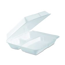 Dart 95HTPF3R 10x9x3-Inch Performer White 3-Compartment Foam Container With A Removable Hinged Lid, 200/CS