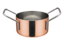 Winco DCWE-202C, 3.12-Inch Dia Stainless Steel Mini Casserole Pot, 2 Handles, Copper Plated