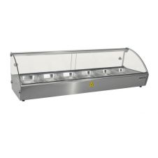 Omcan DW-CN-0006, 44-inch Countertop Stainless Steel Curved Glass Display Case with 6 Pans