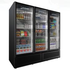 Omcan G372, 79-inch 3 Swing Glass Doors Black Refrigerator, 72 Cu.Ft
