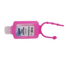 Germium GRB2SP 2 Oz Silicone Pink Holder Bottle Gel Hand Sanitizer, 70% Isopropyl Alcohol, 14/Tray