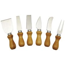 Winco KCS-6W, 6-Piece Cheese Knife Set with Wooden Handle