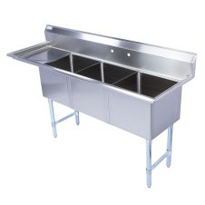 KCS KCSD316-2424-3L, 29.75 x 98.75-Inch 3-Compartment Stainless Steel Sink with Left Side Drainboard, NSF