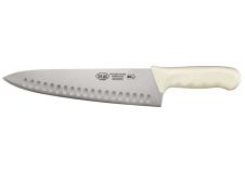 Winco KWP-101, 10-Inch Stal High Carbon Steel Chef's Knife, Polypropylene Handle, Hollow Ground, White, NSF