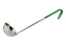 Winco LDCN-6, 6 Oz 12-Inch One Piece Stainless Steel Soup Ladle w/Coated Handle, Green, NSF