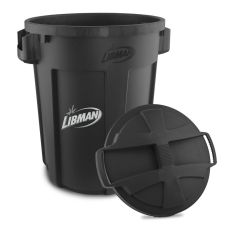 Libman 1385, 32 Gal Black Round Trash Can with Lid Combo
