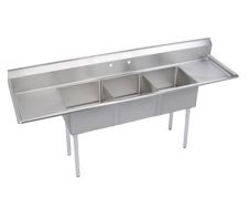 L&J LJ1216-3RL, 12x16-Inch 3-Compartment Stainless Steel Sink with Right and Left Drainboard