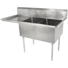 L&J LJ2020-2L 20x20-inch Stainless Steel 2-Compartment Sink with Left Drainboard