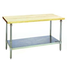 Eagle Group MT2460B, 24x60-Inch Hardwood Baker's Table with Flat Top, Galvanized Legs and Adjustable Undershelf, NSF, KCL