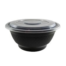 SafePro NB48B, 48 Oz Black Round Microwavable Noodle Bowl with Lid, 150/CS