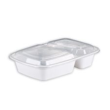 SafePro MC8288W 32 Oz. 2-Compartment  Rectangular Microwavable Containers Combo, White Bottom, 150/CS