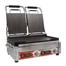Omcan PG-CN-0711-FT, 10x18-inch Electric Double Panini Grill with Smooth Grill Surface and Timer