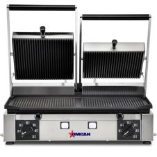 Omcan PG-IT-0737-R, 10x19-inch Electric Double Panini Grill with Ribbed Grill Surface