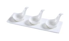 Yanco PS-721 Piscataway Porcelain Three White 2-Inch Spoons 2 Oz Each On A 10.5x3.5 Tray, 12 Sets